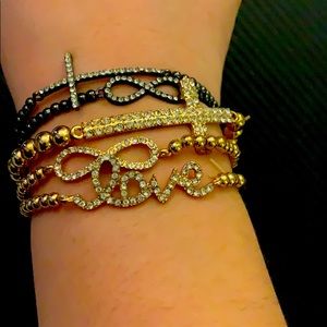 Assortment of stretchy bracelets .